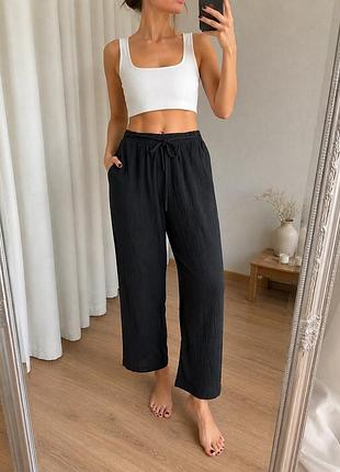 Shein муслінові штани, чорні штани муслін, l
