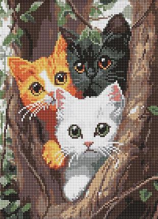 Алмазная мозаика "котики на дереве" 30х40 см