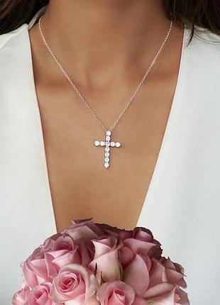 Серебрянная цепочка подвеска "крестик" тифани tiffany / лучший подарок