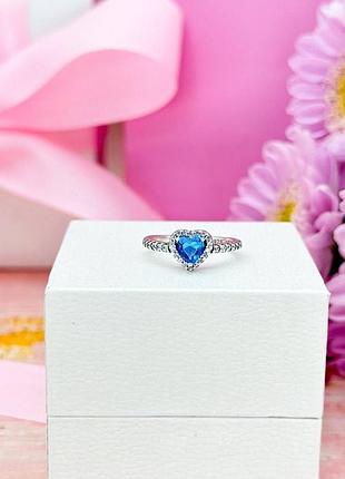 Серебрянное кольцо "синее сердце" pandora - лучший подарок пандора