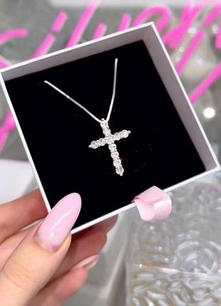 Серебряная женская цепочка крестик tiffany тифаны цепочка подвеска бусы