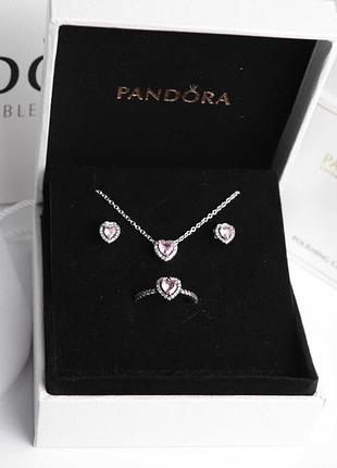 Изысканный набор pandora "розовое сердце" серебрянный
