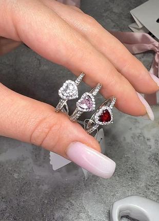 Серебрянное кольцо "сердце" розовая, красная, белая pandora / пандора лучший подарок