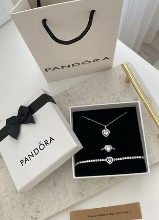Комплект 3 в 1 "белое сердце" pandora пандора