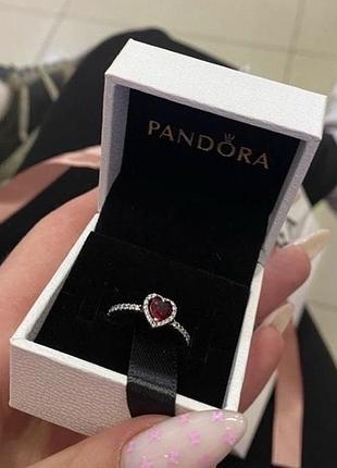 Серебрянное кольцо pandora "красное сердце" - супер цена!