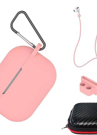 Чехол aicek, совместимый с airpods pro, с карабином, держателем, чехлом для наушников, розовый.