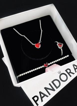 Срібний подарунковий набір pandora "сердце" / на подарок