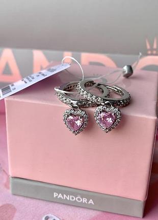 💕 серебрянные женские серьги pandora "розовое сердце" - лучший подарок