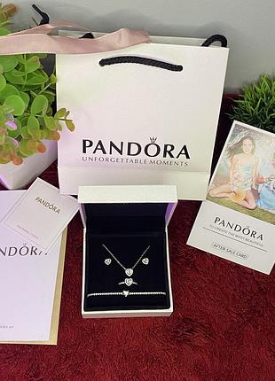 Подарочный набор pandora 4 в 1: цепочка, серьги, кольцо, браслет / лучший подарок