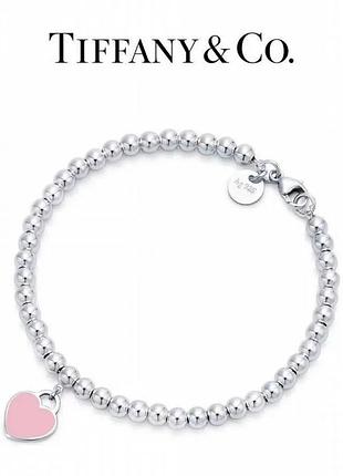 Срібний вишуканий браслет tiffany "рожеве серце"