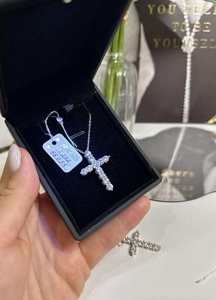 Вишукана срібна цепочка підвіска "хрестик з яскравими каміннями" tiffany