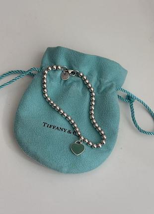 Срібний вишуканий браслет tiffany "берюзове серце"