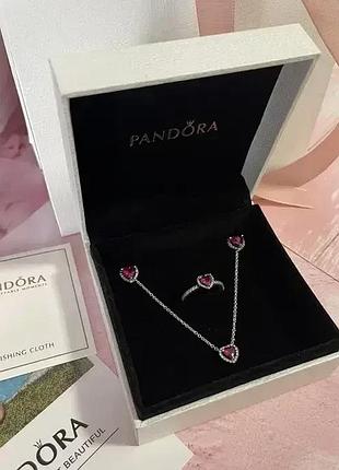 Набір прикрас pandora-пандора 3в1 "червоне серце"
