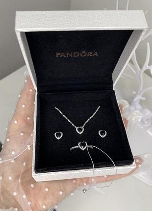 Подарочный набор украшений pandora "черное сердце" 3 в 1 / на подарок
