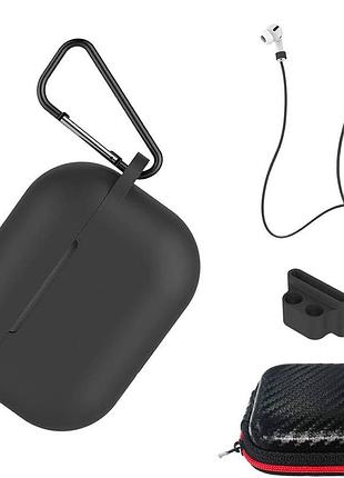 Чехол aicek, совместимый с airpods pro, с карабином, держателем, чехлом для наушников
