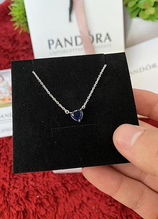Серебрянная цепочка, подвеска pandora "синее сердце" / на подарок