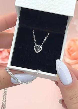 Изысканная серебряная цепочка pandora "черное серце" - лучший подарок девушке цепочка, подвеска пандора