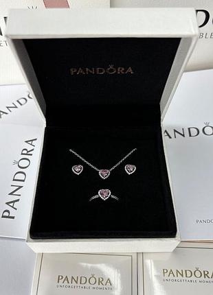 Срібний набір 3 в 1 pandora "рожеве серце" / найкраший подарунок