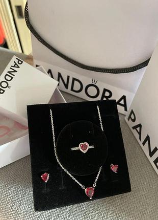 Комплект прикрас pandora-пандора 3в1 "червоне серце"