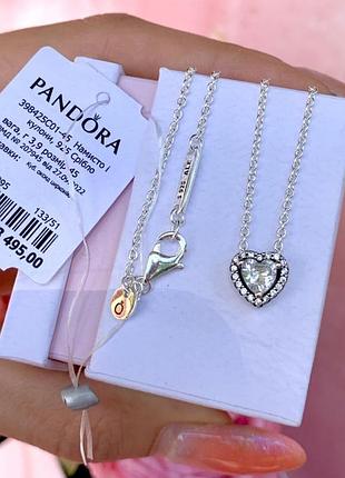 Серебрянная цепочка pandora "белое сердце" / на подарок