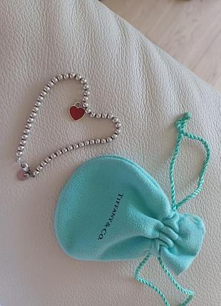 Срібний вишуканий браслет tiffany "червоне серце"