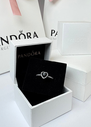 Серебрянное женское кольцо pandora " черное сердце" / лучший подарок!
