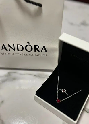 Комплект pandora «красное сердце» — кольцо + цепочка из серебра