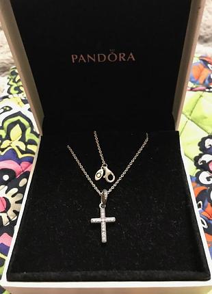 Цепочка, подвеска "крестик" pandora пандора / лучший подарок