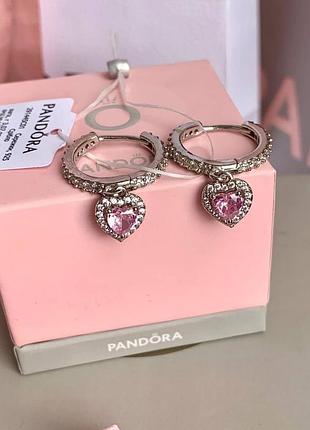 Женские серьги "розовое сердце" английская застежка pandora