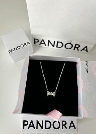 Серебрянная цепочка, подвеска pandora пандора "белый бантик" / на подарок