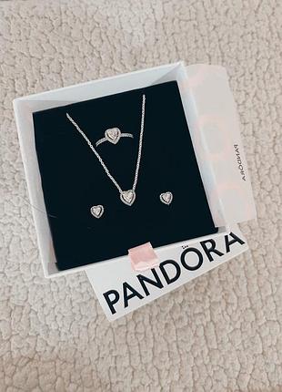 Подарунковий набір pandora "біле сердце" срібний
