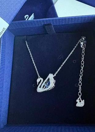 Серебрянная цепочка, подвеска, кулон swarovski "танцуующий синий лебедь" swan / подарок