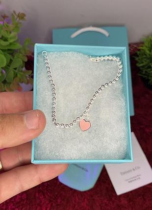 Жіночий срібний браслет tiffany "рожеве серце"