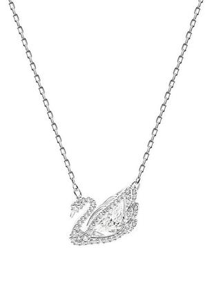 Серебрянная цепочка, подвеска, кулон swarovski танцуующий белый лебедь / подарок