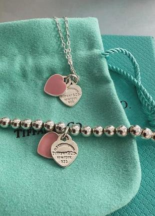 Набір рожеве серце tiffany тіфані цепочка + браслет