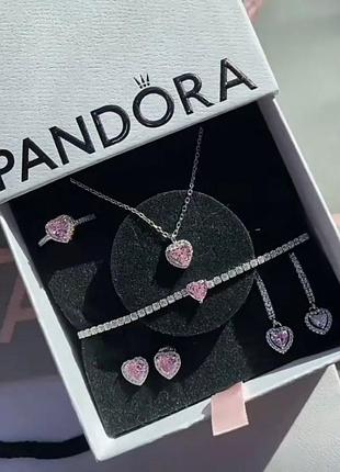 Подарунковий набір прикрас pandora «рожеве серце» 4 в 1 / найкращий