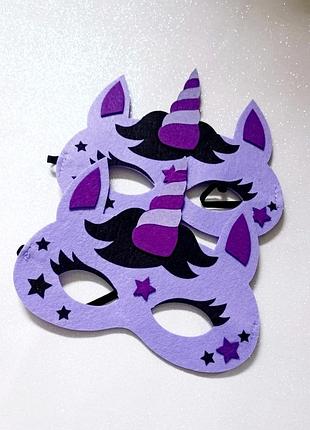 Маска на halloween «единорог» фетровая, фиолетовая,