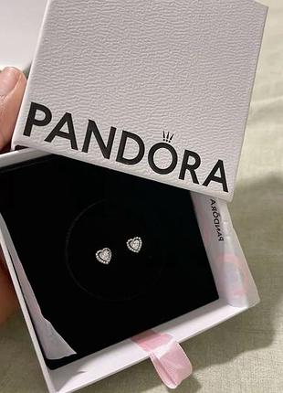 Сережки pandora з білим сердцем / ідеальний подарунок