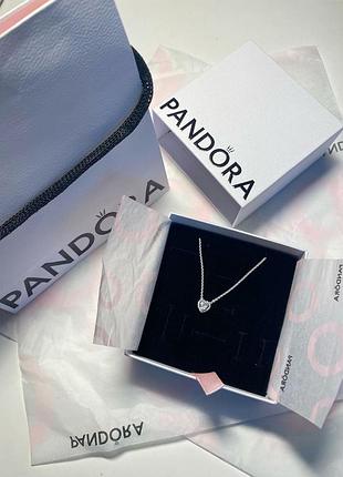 Женская серебрянная цепочка pandora "белое сердце" / на подарок