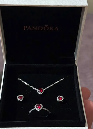 Комплект pandora «червоне серце» — символ кохання у сріблі / найкращий подарунок дівчині
