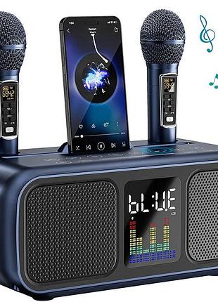 Колонка-караоке с двумя беспроводными микрофонами, аккумуляторная, bluetooth, aux/usb/tupe c/tf-карты