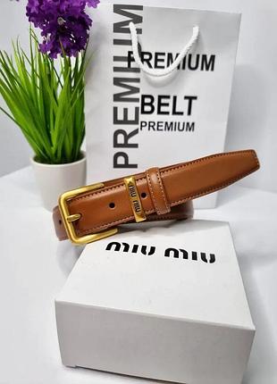 Жіночий шкіряний ремінь 120 см в коробочці від miu miu широкий пасок міу міу з металевою пряжкою пояс для жінки