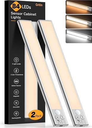 Led светильник gritin 10,2 дюйма, аккумуляторные, 2 шт. 3 цветовые температуры и 5 яркостей, супер яркий, 4 режима, датчик движения
