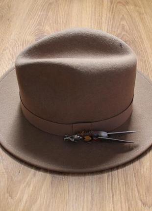 Фетровий унісекс вовняний капелюх stetson (федора) з пір'ям