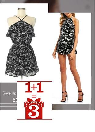 1+1=3 легкий ромпер h&m divided комбинезон шорти горох принт горошек рюша халтер