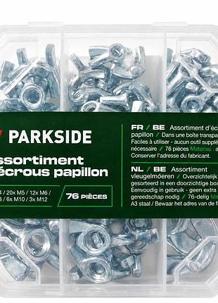 Набор гаек-барашек parkside, 76 шт, m4–m12, ассортимент в пластиковом органайзере