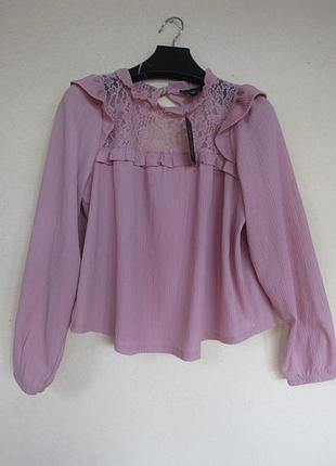 Новая женская кремово розовая блуза с рюшами и кружевом от new look