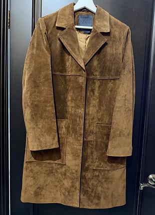 Натуральне замшеве пальто zara