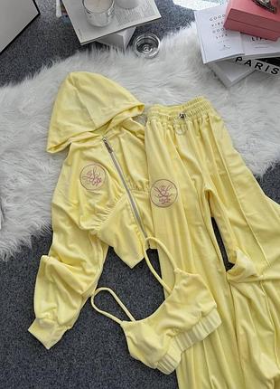 Костюм трійка велюровий у трендових кольорах 💛🤎🖤
