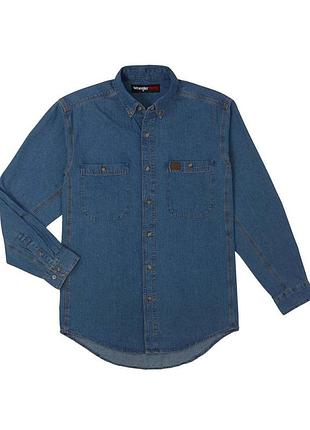 Мужская джинсовая рубашка wrangler antique riggs workwear синяя рабочая denim на пуговицах l